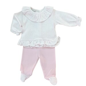 Two Piece Pink and White Ruffled Gaiter Set