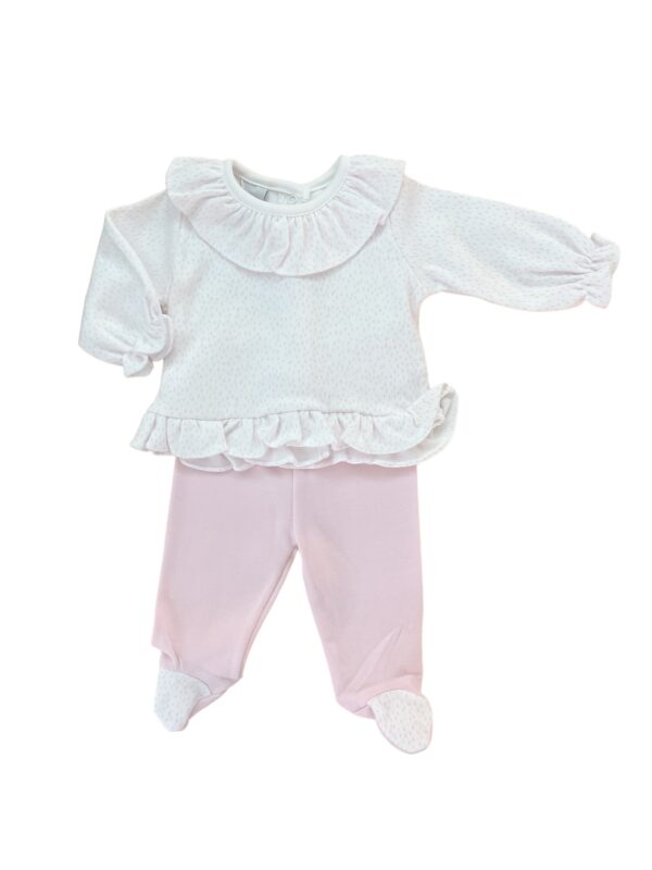 Two Piece Pink and White Ruffled Gaiter Set