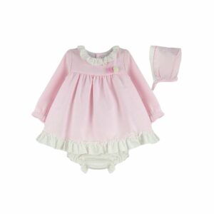 Baby Girls Pink Polka Dotted Ruffled Dress Set