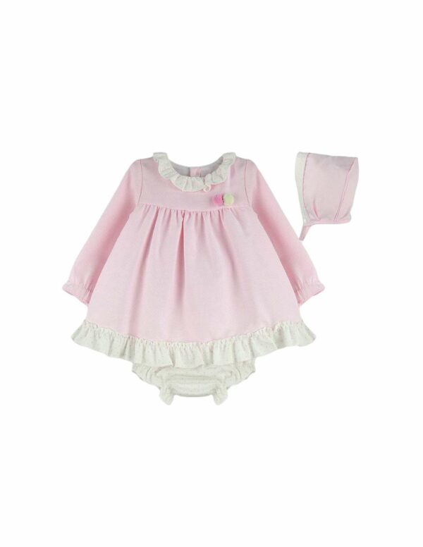 Baby Girls Pink Polka Dotted Ruffled Dress Set