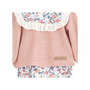 Girls Floral Long Sleeved Ruffled Bib Set