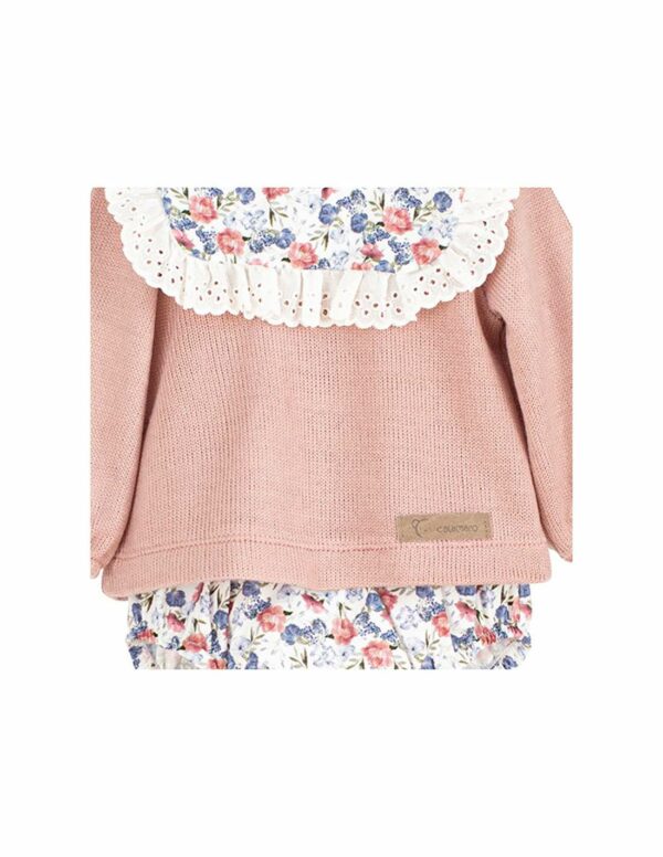 Girls Floral Long Sleeved Ruffled Bib Set