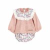 Girls Floral Long Sleeved Ruffled Bib Set