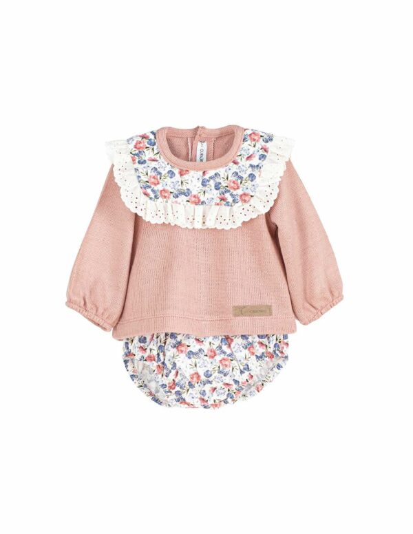 Girls Floral Long Sleeved Ruffled Bib Set