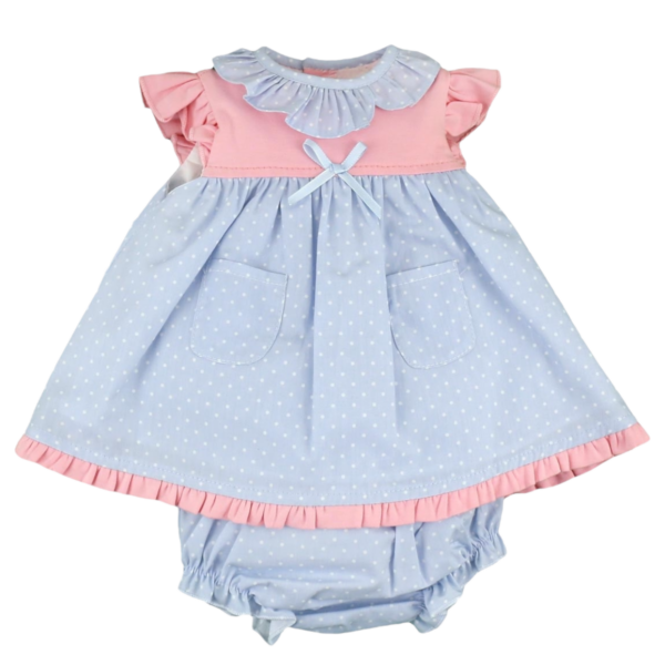 Blue and Pink Baby Girls Three Piece Dress Set