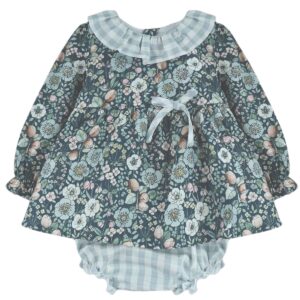 Soft Blue Floral Check Baby Dress Set