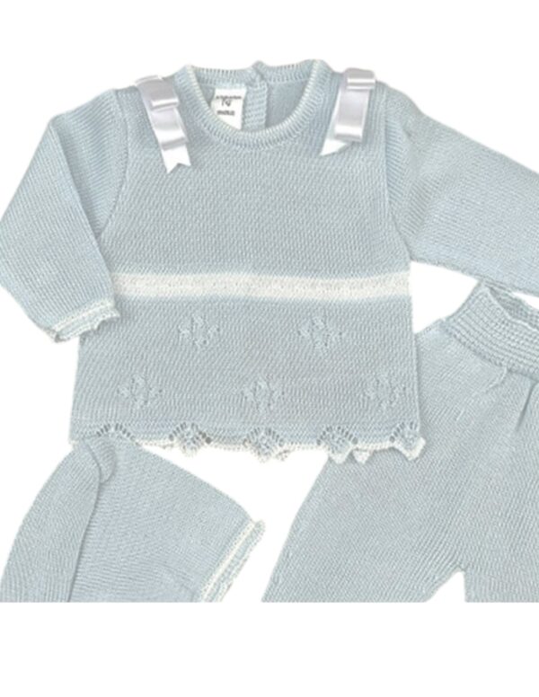 Twin Bows Three Piece Knitted Baby Set