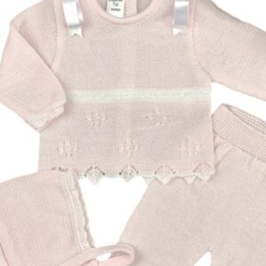 Twin Bows Three Piece Knitted Baby Set