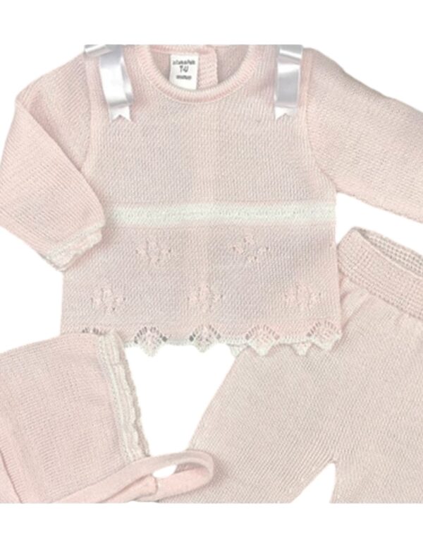 Twin Bows Three Piece Knitted Baby Set