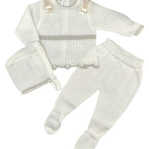 Twin Bows Three Piece Knitted Baby Set