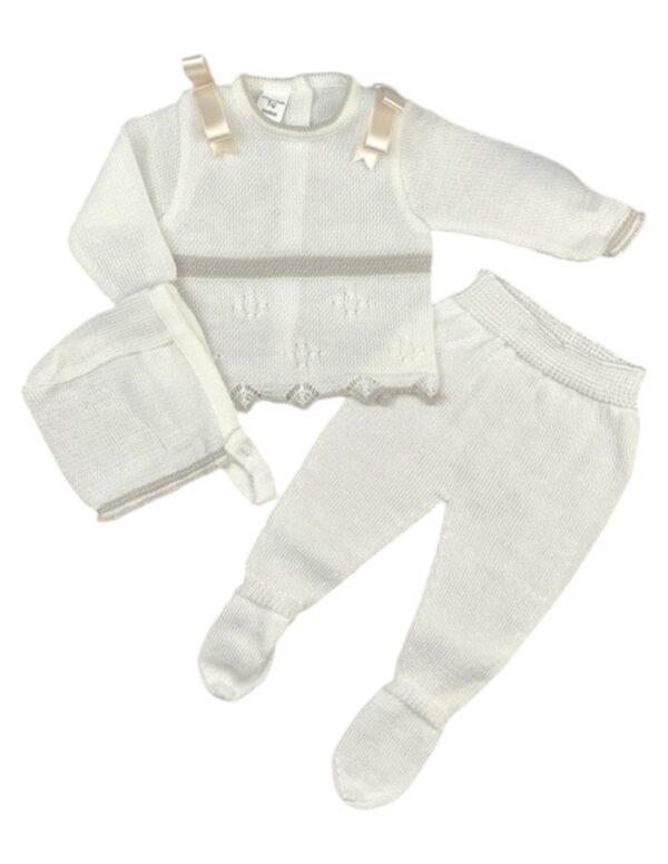 Twin Bows Three Piece Knitted Baby Set