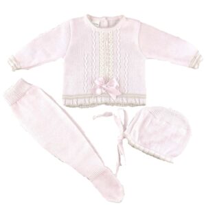 Lace Floral Three Piece Baby Knit Set