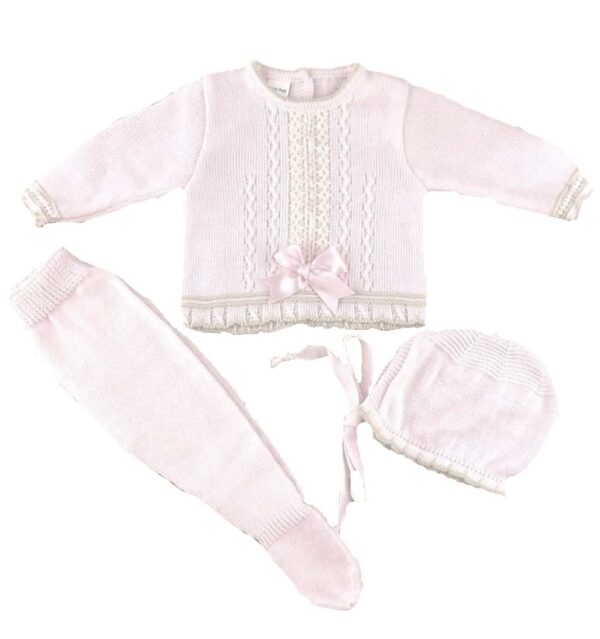 Lace Floral Three Piece Baby Knit Set