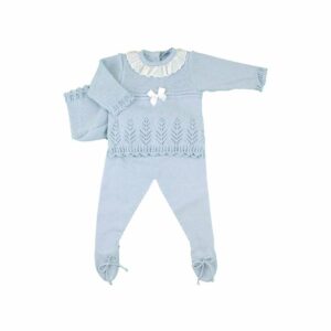 Ruffled Collar Three Piece Knitted Baby Set