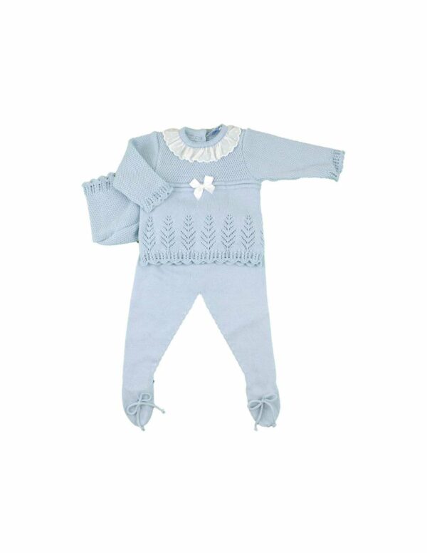 Ruffled Collar Three Piece Knitted Baby Set